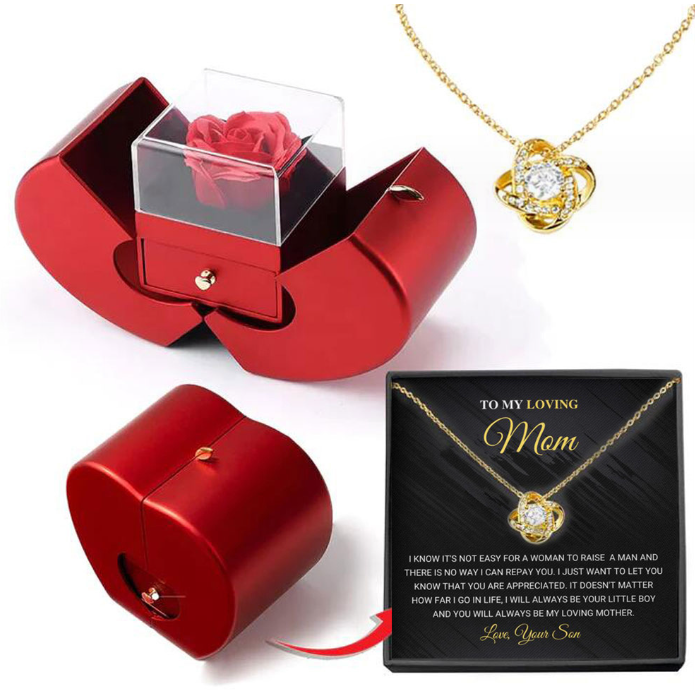 Jewelry Gift Box with Preserved Rose Pendant and Pull-Out Drawer Maid Of Honor Proposal