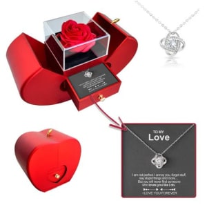 Jewelry Gift Box with Preserved Rose Pendant and Pull-Out Drawer Maid Of Honor Proposal