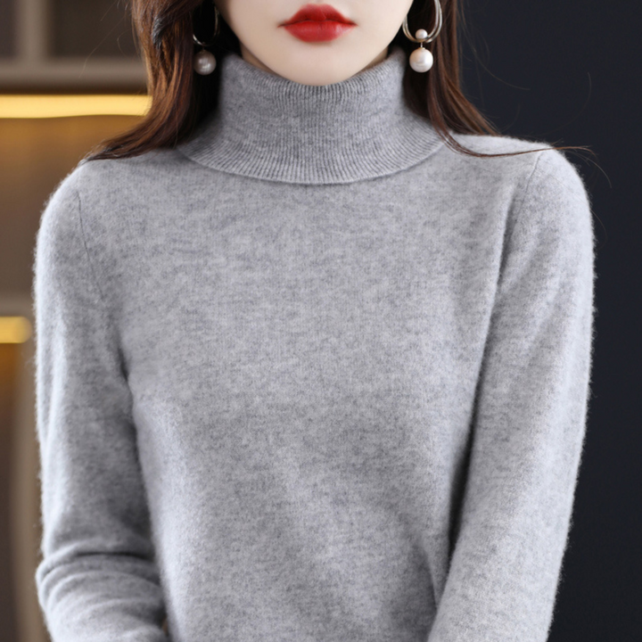 Women's 100% cashmere polo neck sweater – soft, regular fit