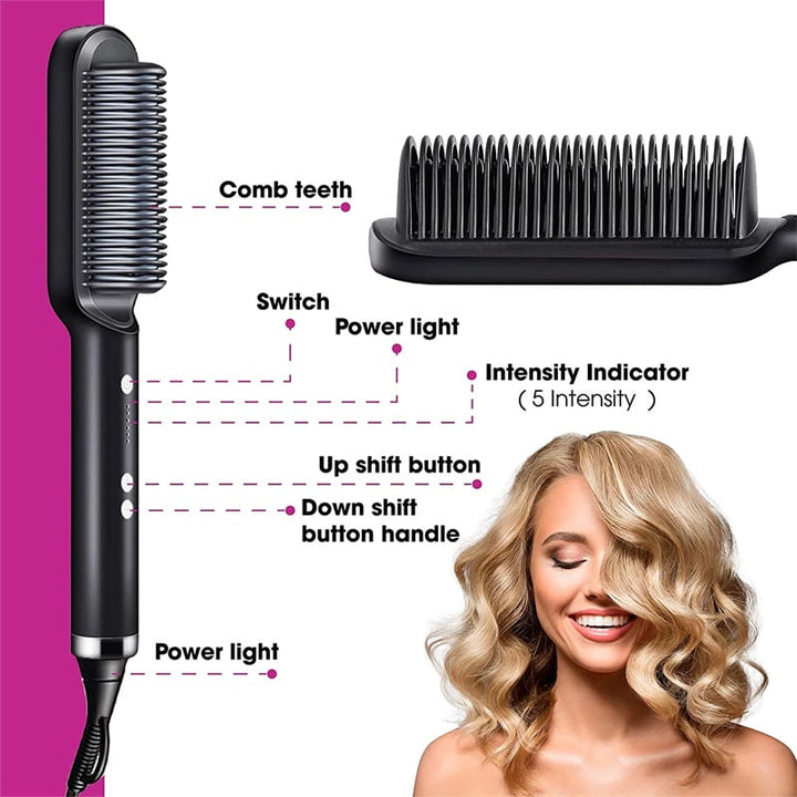 Hair Straightener Brush Ceramic Flat Iron Cordless Design and Adjustable Temperature Control