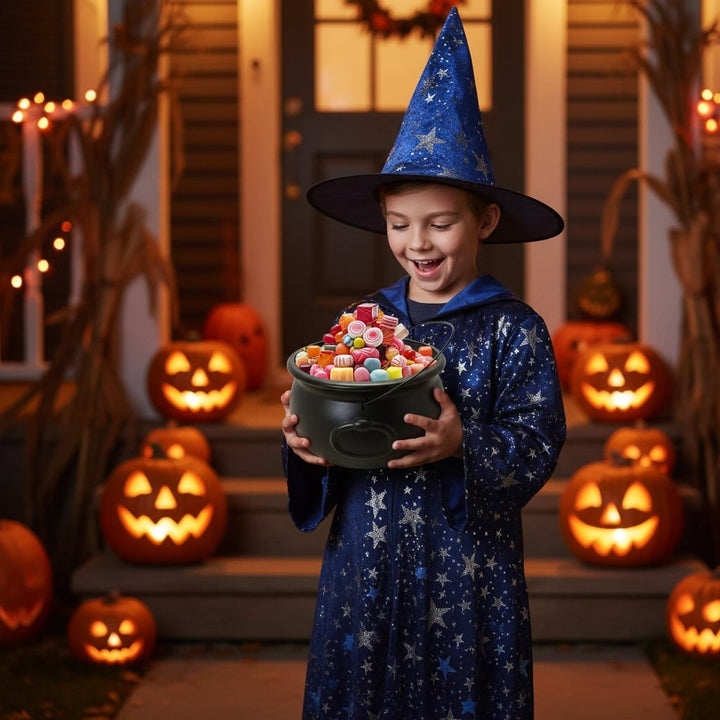 Halloween Cauldron Decoration with Wire Handle for Trick or Treat Party Display