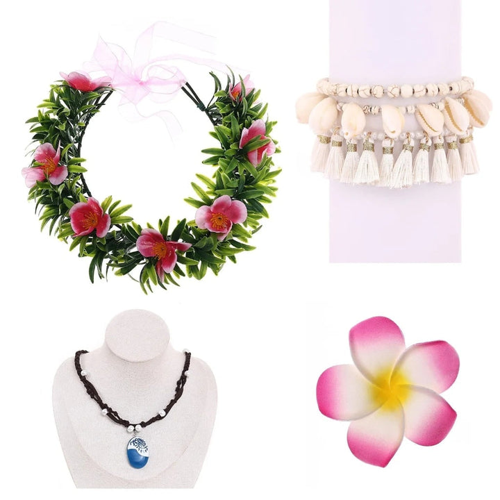 Halloween Costume Accessories Flower Crown and Necklace Set with Tropical and Beads