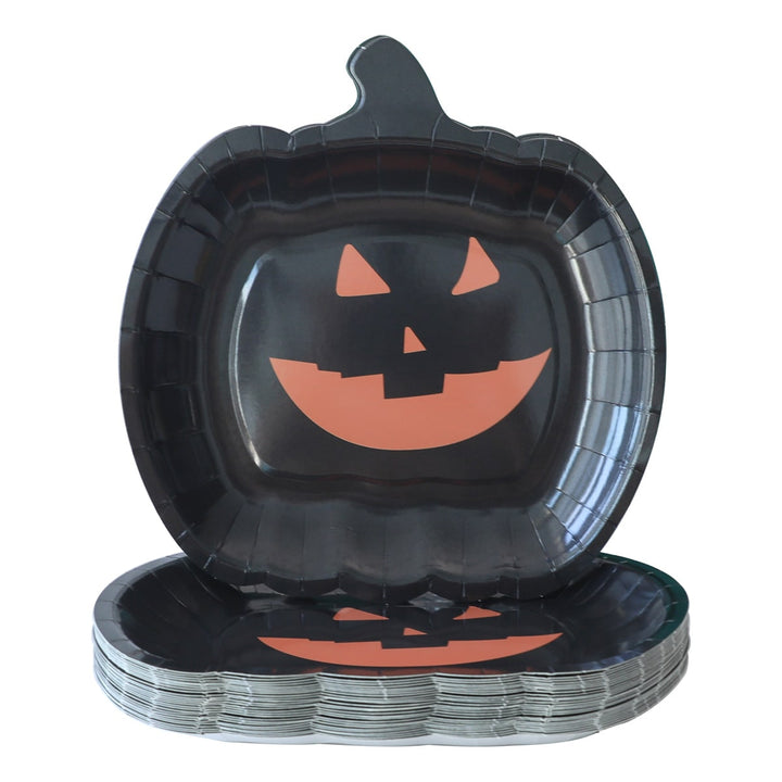Halloween Heavy Duty Disposable Paper Plates with Pumpkin Jack-O-Lantern Design
