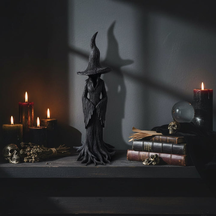 Halloween Witch Decoration Figurine with Pointed Hat and Tree Root Base Outdoor Decor