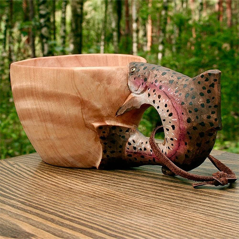 Handmade wooden mug for outdoor adventures and the wilderness