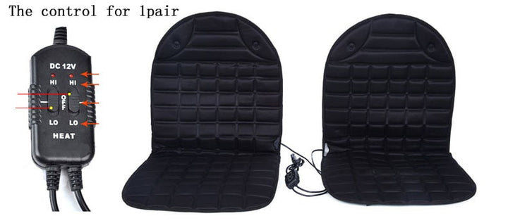Heated Car Seat Cushion and Cover with Quilted Design and 12v Power Adapter Ergonomic