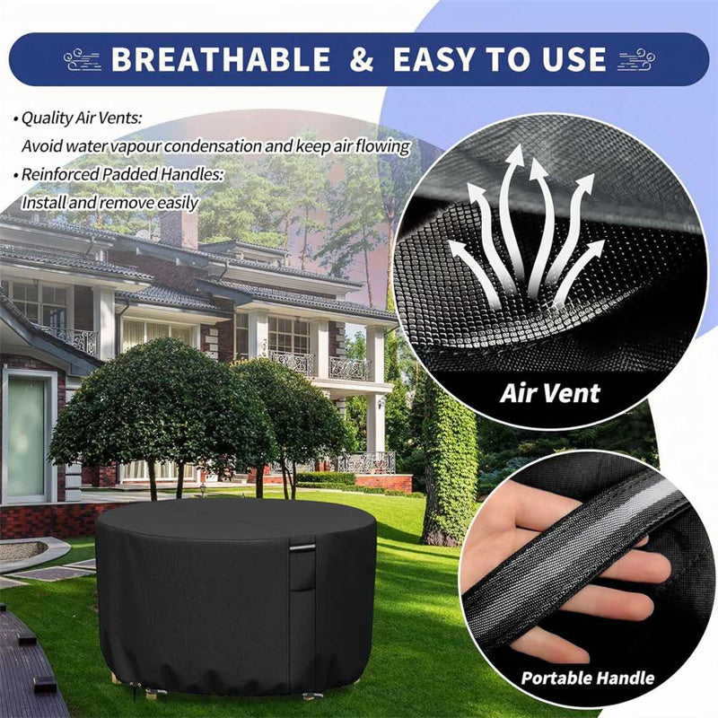 Heavy-duty round patio furniture cover with air vent