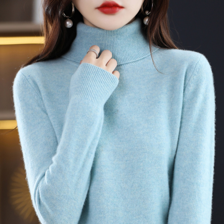 Women's 100% cashmere polo neck sweater – soft, regular fit