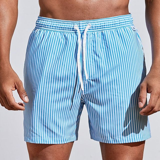 Men's Striped Swim Shorts with Drawstring Waist