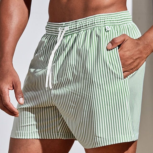 Men's Striped Swim Shorts with Drawstring Waist