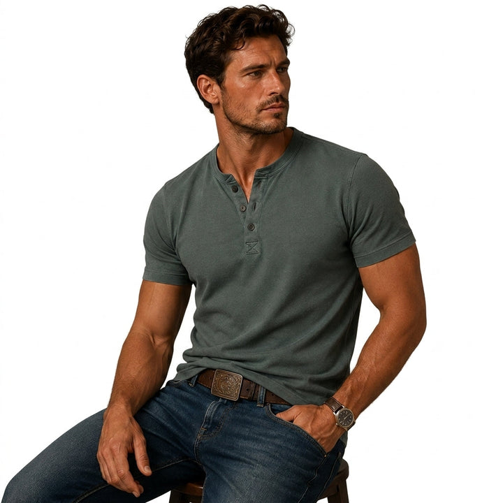 Men's Short-Sleeved Top with Three-Button Placket