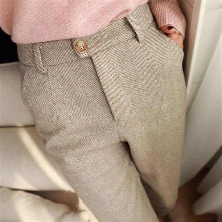 Herringbone Pleated Pants for Women