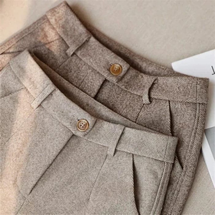 Herringbone Pleated Pants for Women