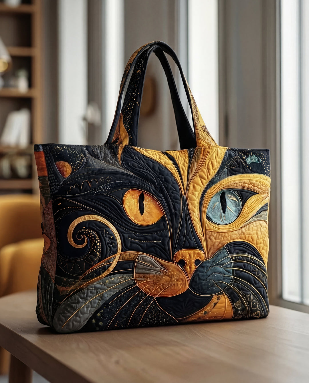 Quilted Cat Bag with Zip and Pockets – Cotton-Polyester Blend
