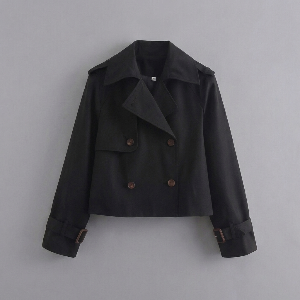 Women’s Cropped Trench Coat with Double Buttons