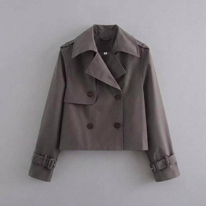 Women’s Cropped Trench Coat with Double Buttons