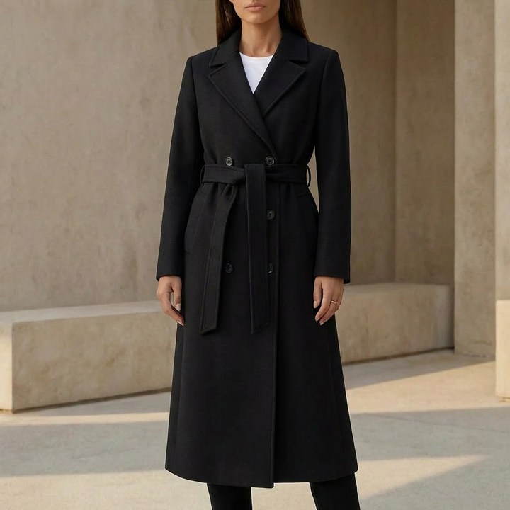 Double-Breasted Belted Long Coat