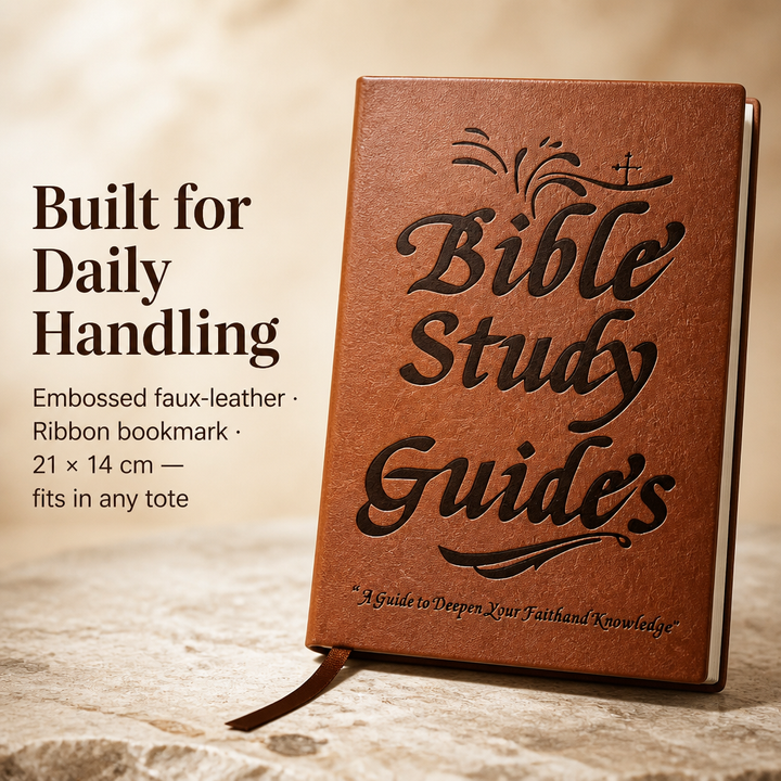 Bible study companion guide with one page for each of the 66 books, faux leather