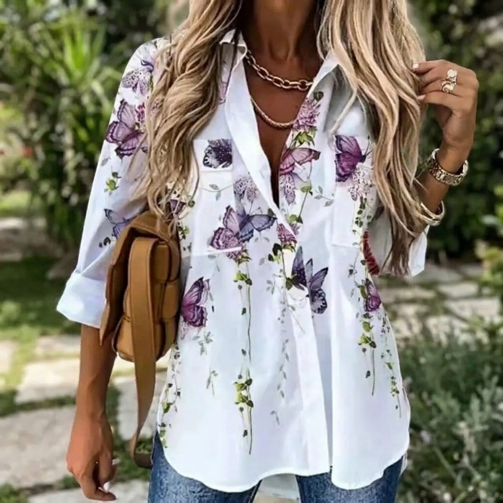 Floral Contrast Blouse – Women’s Casual Everyday Top
