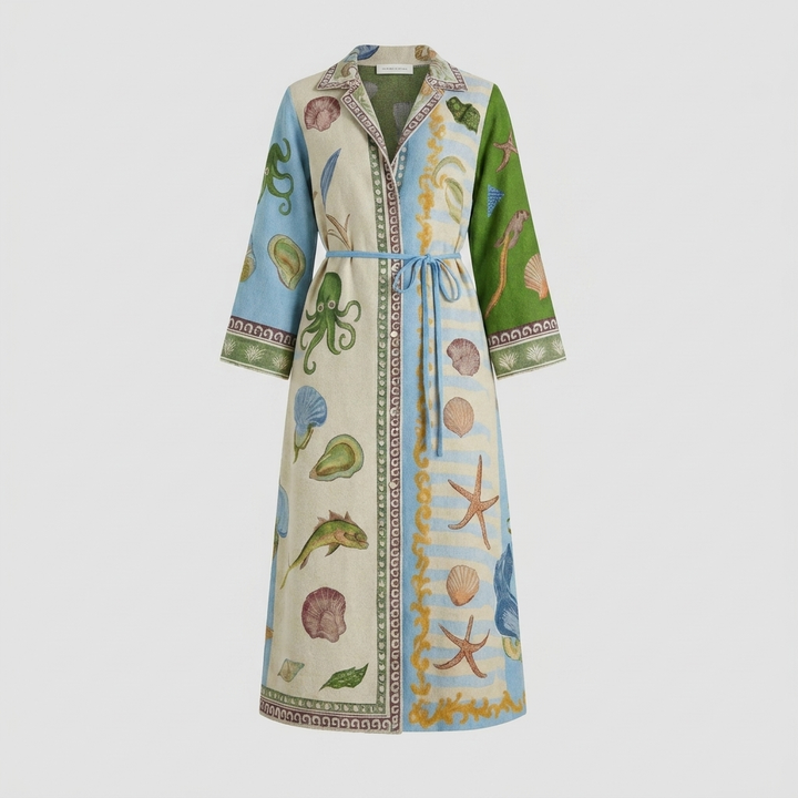 Printed Belted Midi Shirt Dress