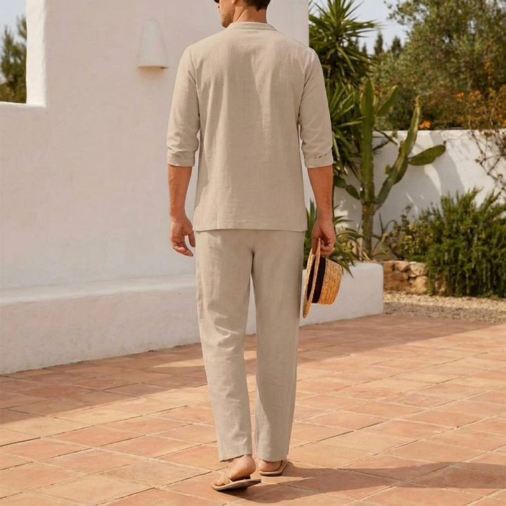 Men’s Boho Lace-Up Shirt and Pants Set