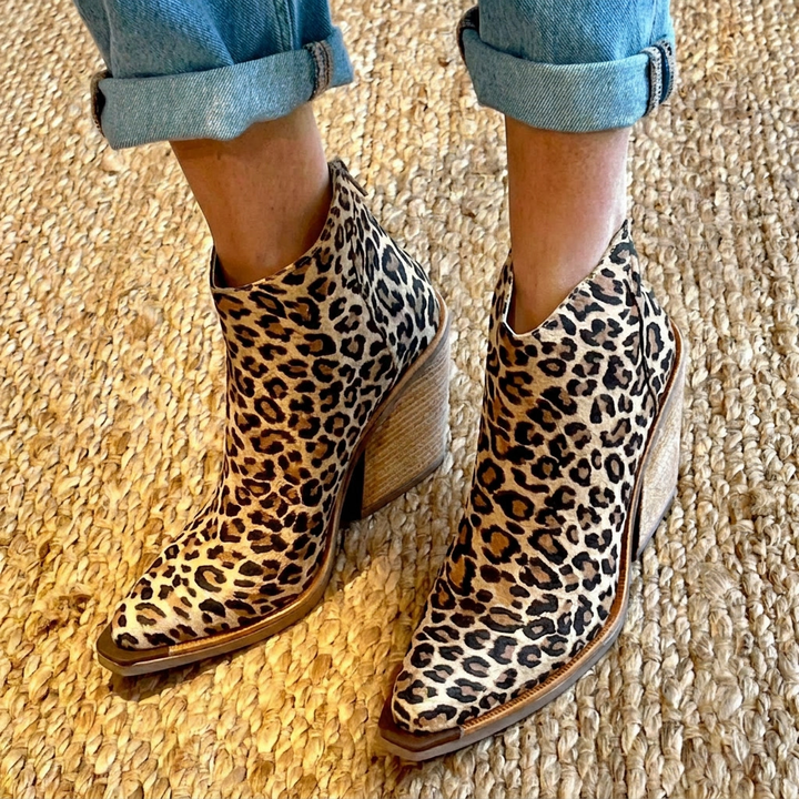 Panther-Print Block Heel Ankle Boots