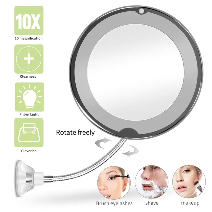 LED Lighted 10X Flexible Mirror