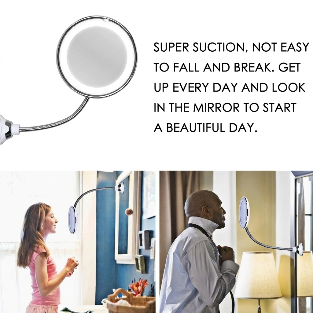 LED Lighted 10X Flexible Mirror