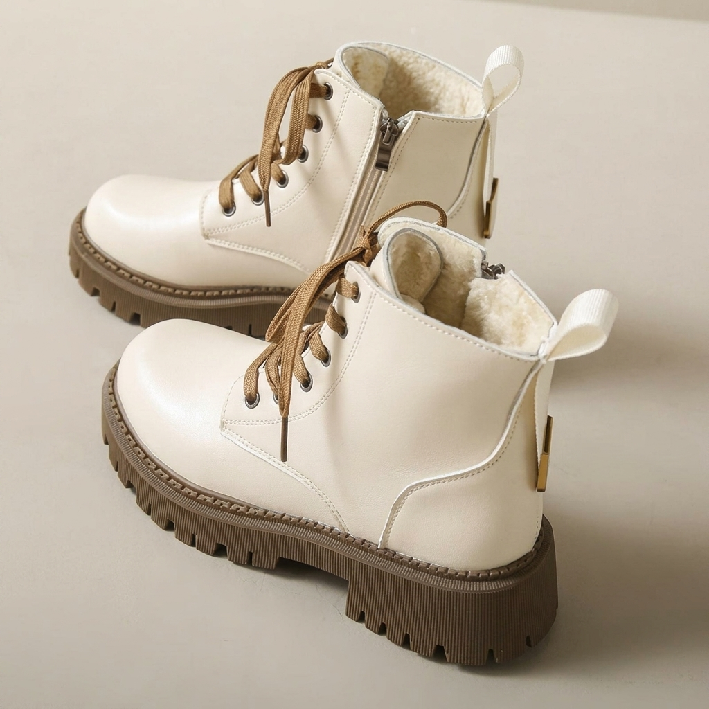 Lace-Up Ankle Boots with Lug Sole & Side Zip