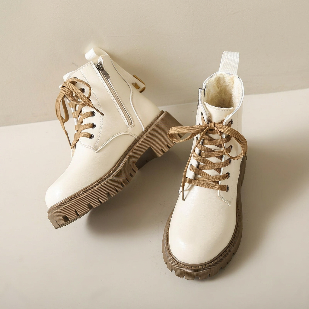 Lace-Up Ankle Boots with Lug Sole & Side Zip