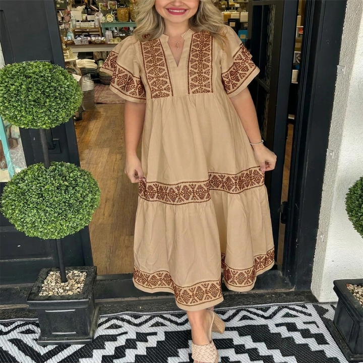 Breezy V-Neck Boho Midi Dress