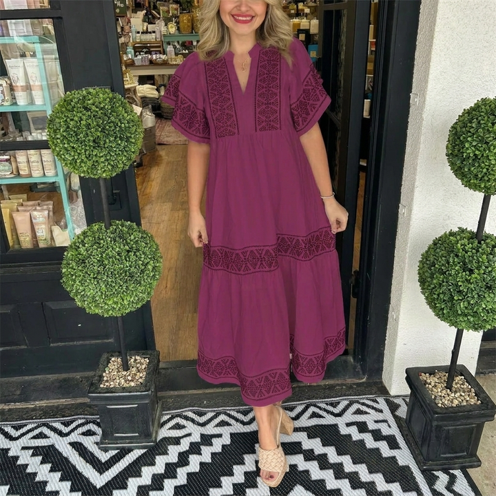 Breezy V-Neck Boho Midi Dress