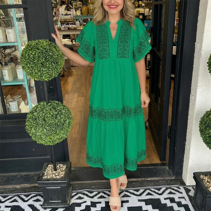 Breezy V-Neck Boho Midi Dress