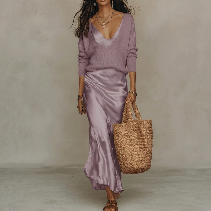 Elegant Satin Two Piece Dress Set