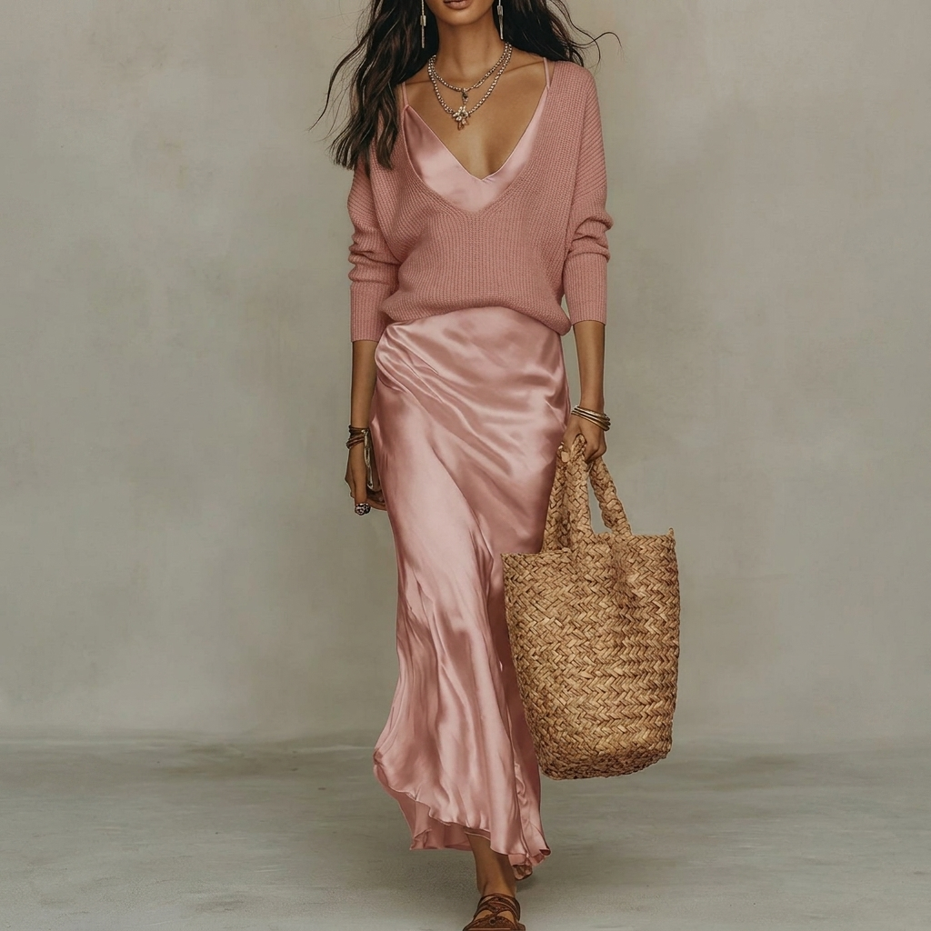 Elegant Satin Two Piece Dress Set