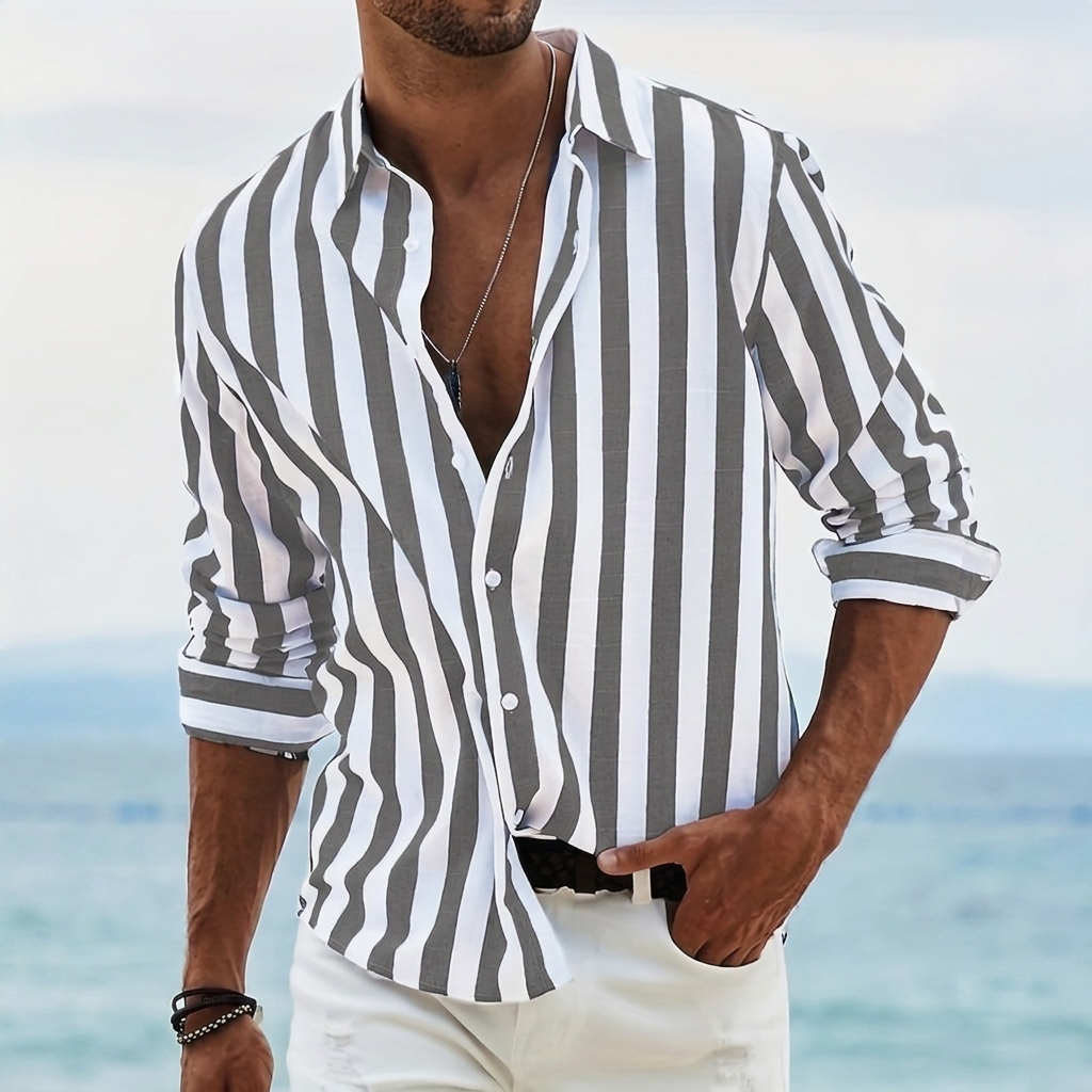 Striped Print Shirt Casual Loose Long-sleeved