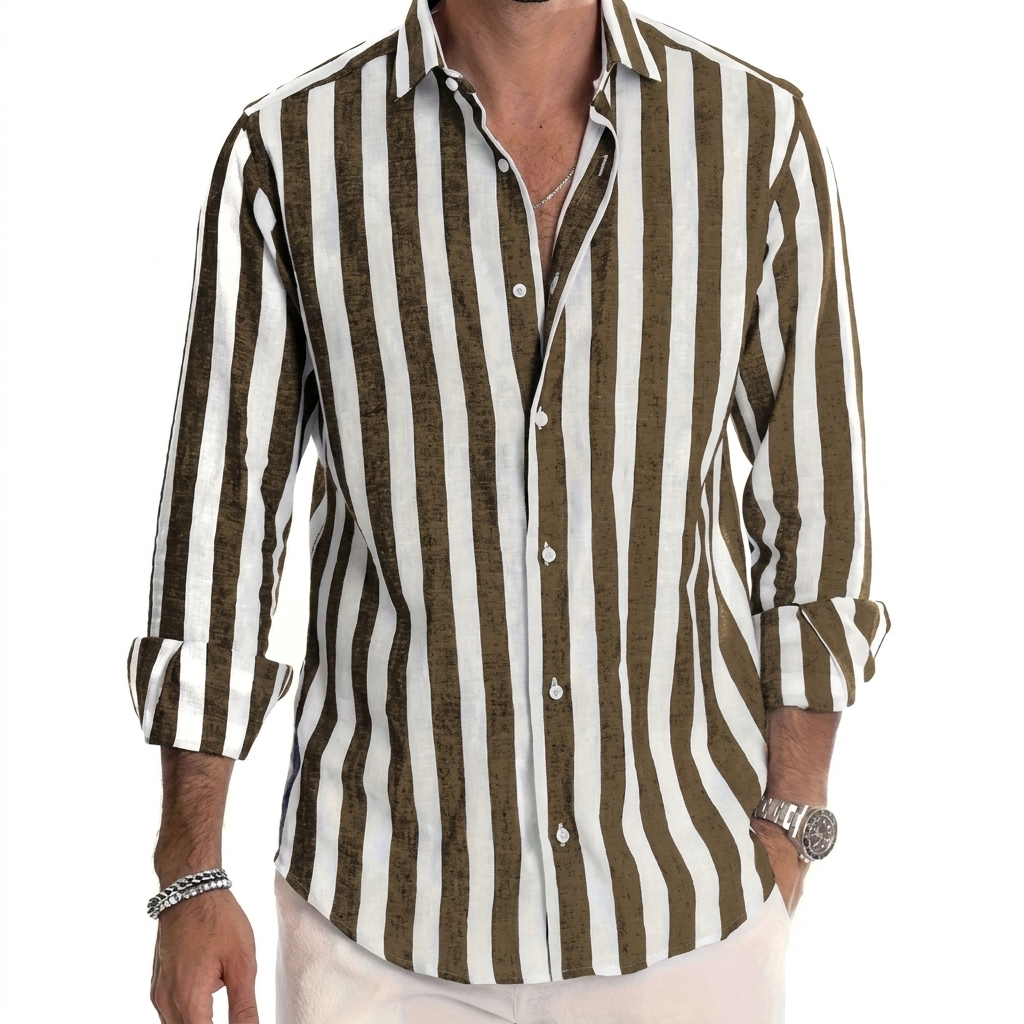 Striped Print Shirt Casual Loose Long-sleeved