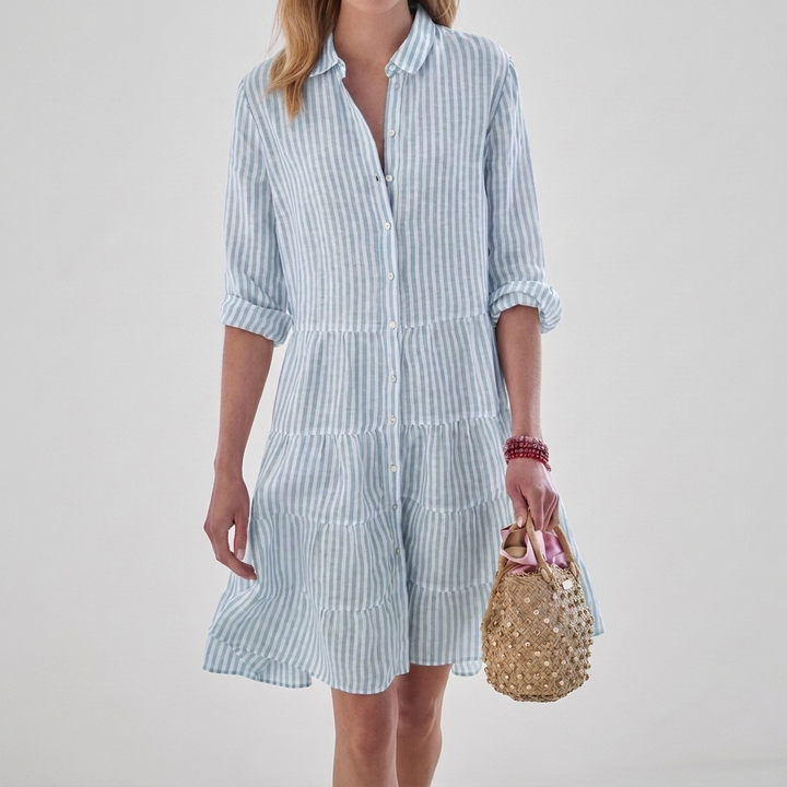 Women's Striped Long Sleeve Button Shirt Dress