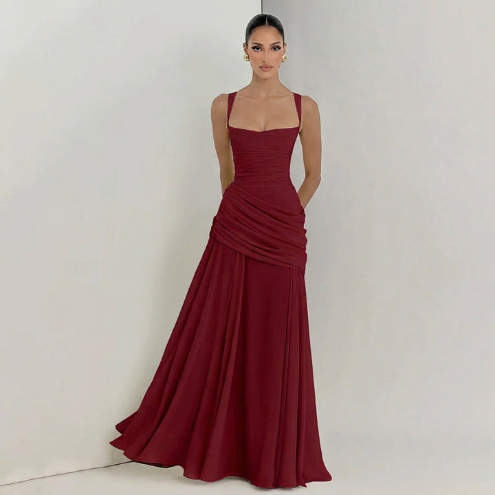 Women's Fashion Ruched Waist A-Line Long Dress