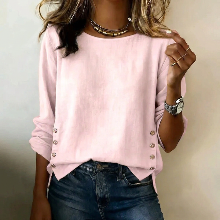 Women's Casual Round Neck Side-Button Linen Top