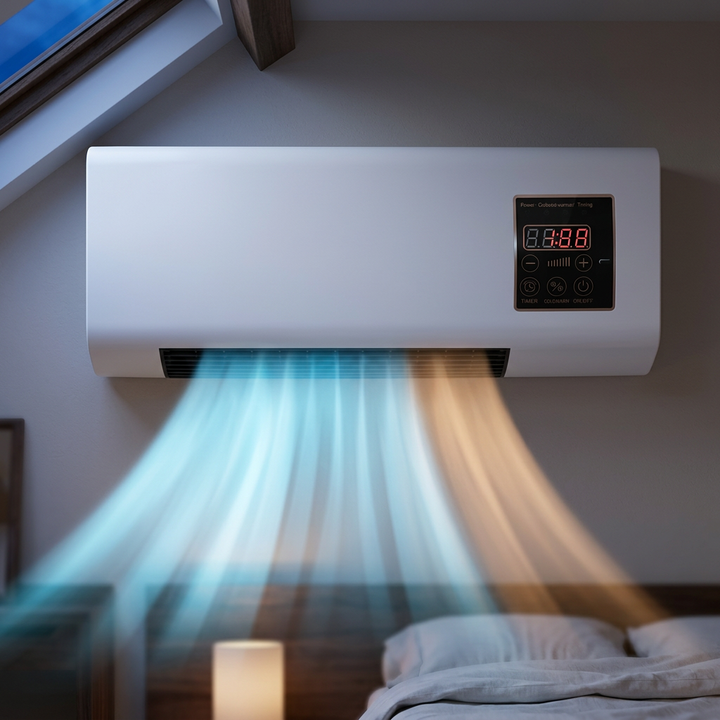 4-in-1 ductless wall-mounted air conditioner – cooling, heating, ventilation, dehumidifying, quiet operation with timer