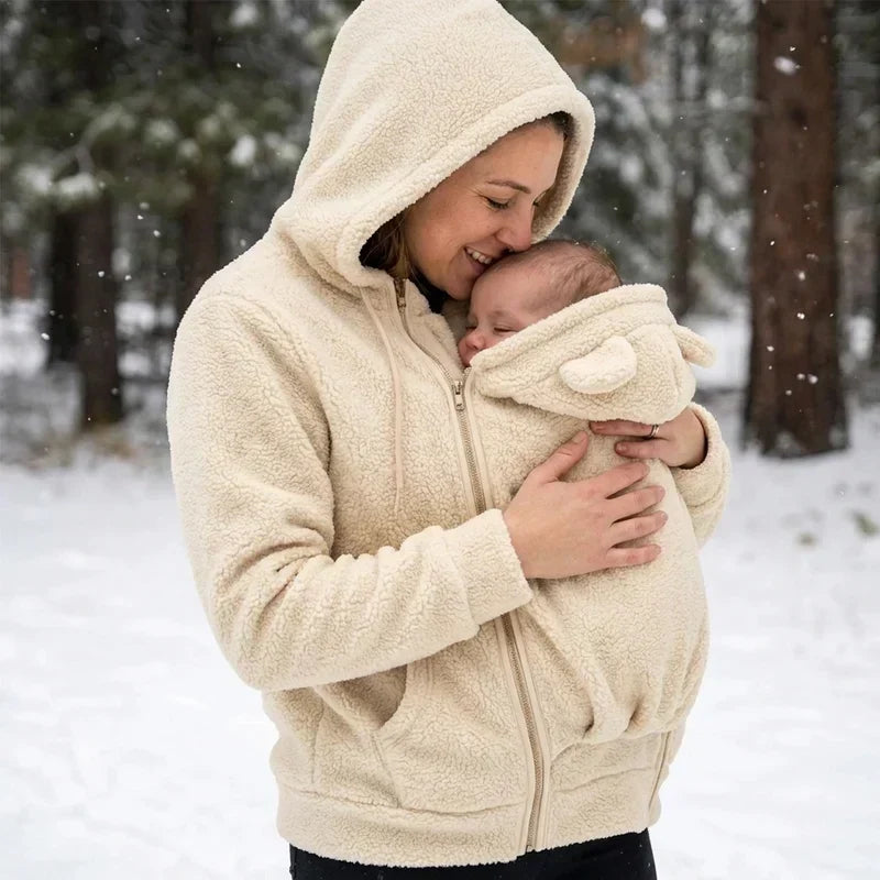 Cosy Fleece Baby-Wearing Hoodie with Front Pouch