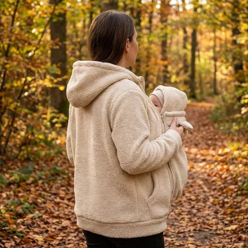 Cozy Sherpa Fleece Hoodie with Detachable Zip-On Baby Carrier Insert
