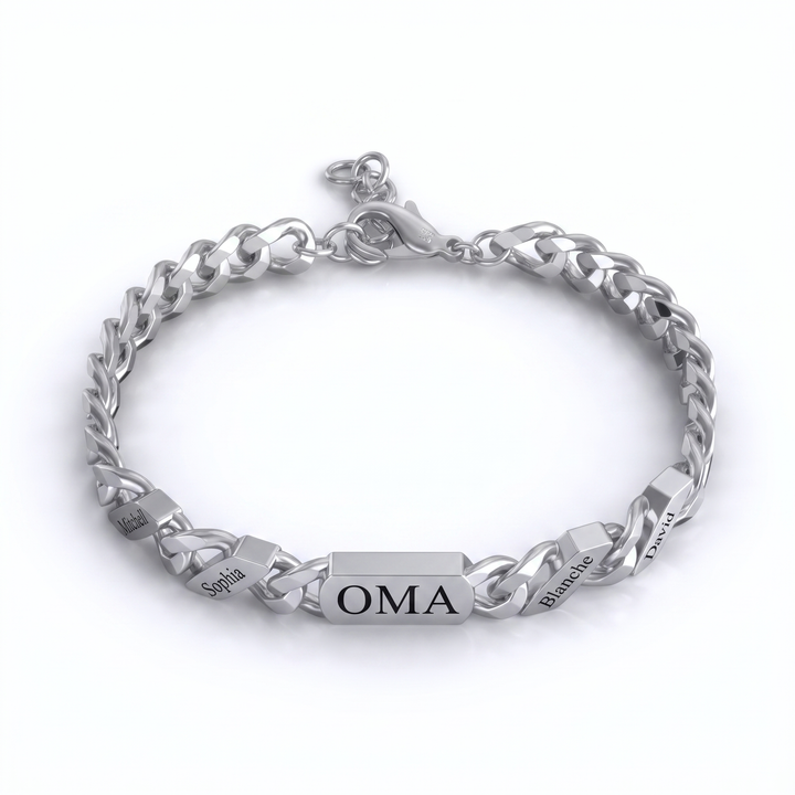 Personalized Family Link Bracelet with Engraved Names – Silver or Gold
