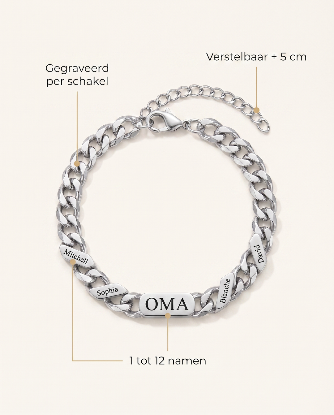 Personalized Family Link Bracelet with Engraved Names – Silver or Gold