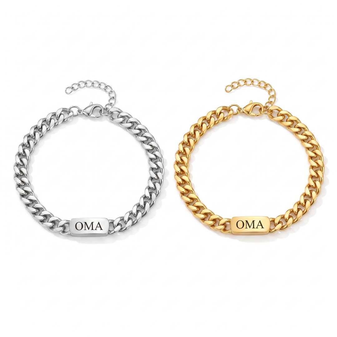 Personalized Family Link Bracelet with Engraved Names – Silver or Gold