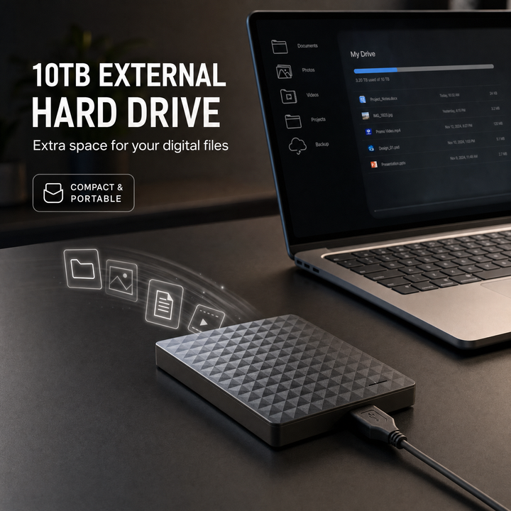 External HDD 10TB – Portable USB 3.0 Hard Drive for Files and Backups