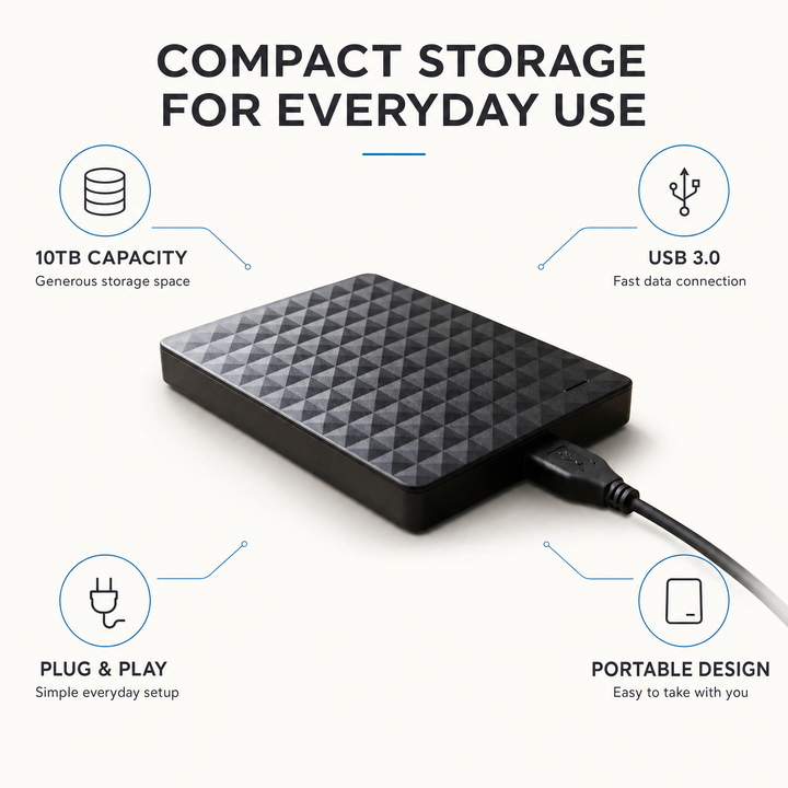 External HDD 10TB – Portable USB 3.0 Hard Drive for Files and Backups