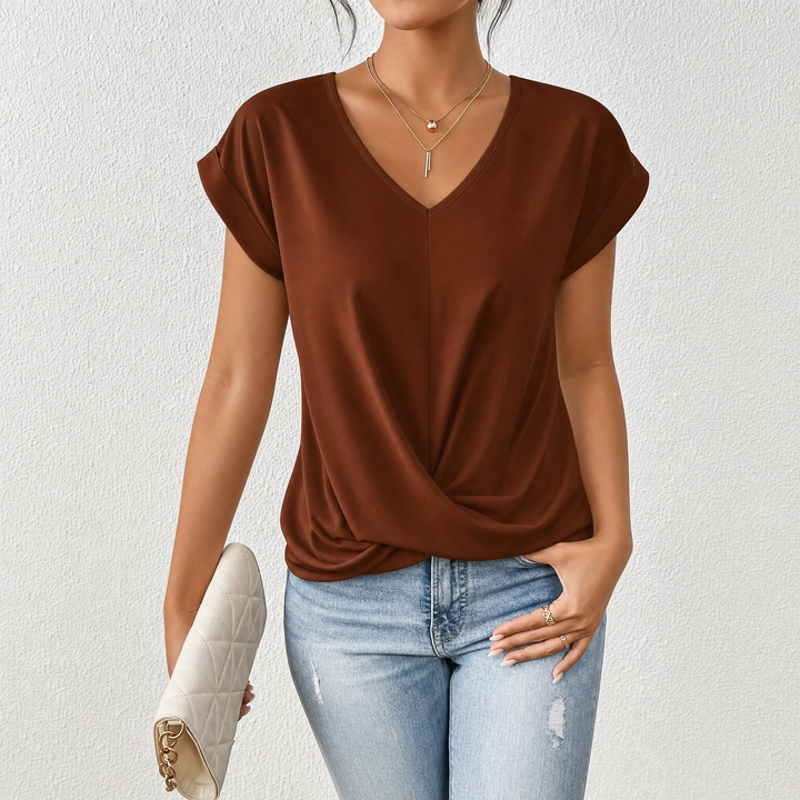 Women’s V-Neck Blouse with Draped Hem