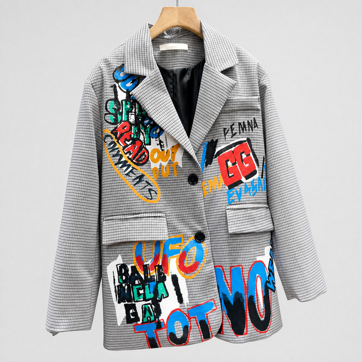 Oversized Women's Blazer with Subtle Check Pattern